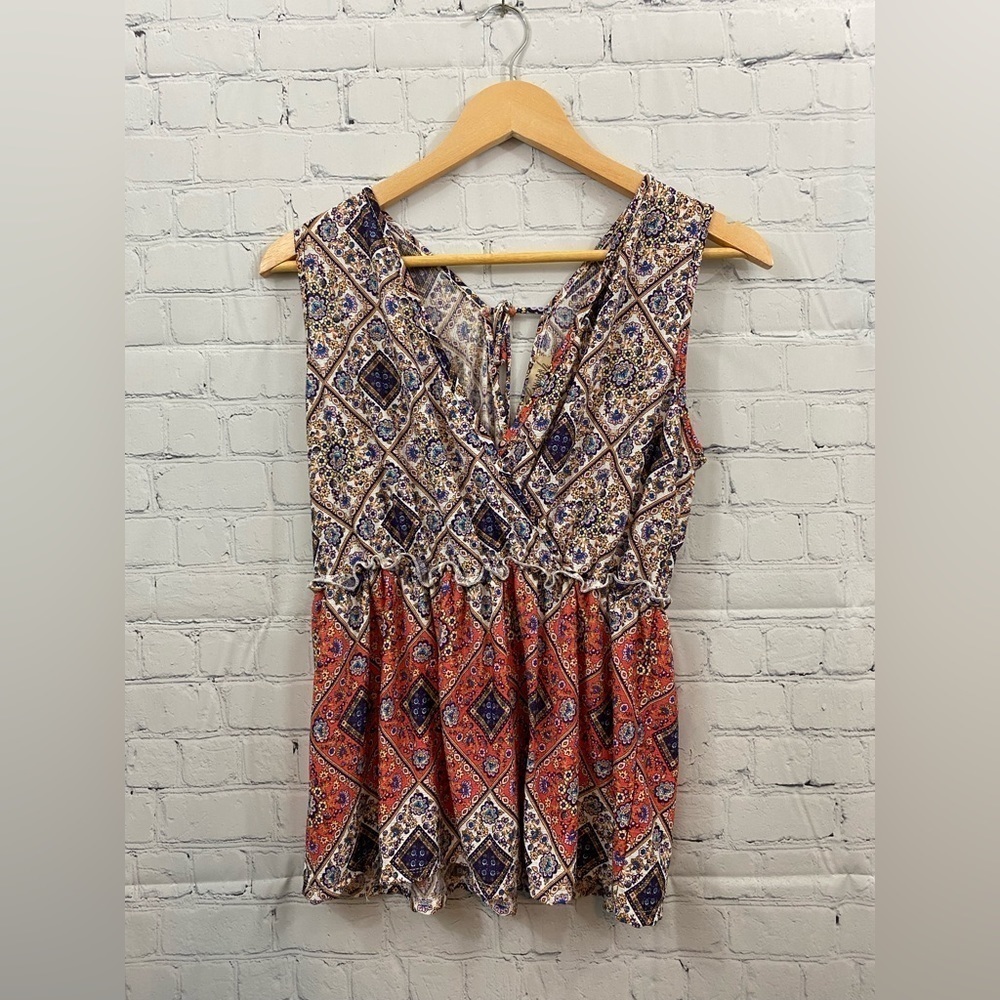 Lavish Bohemian V-Neck Faux Wrap Sleeveless Top Womens Size XL
